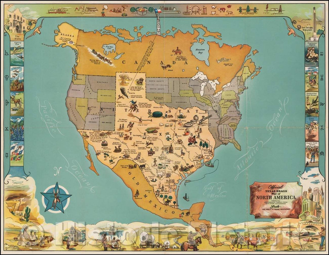 Historic Map - Official Texas Brags Map of North America, 1948, Mark Storm v6