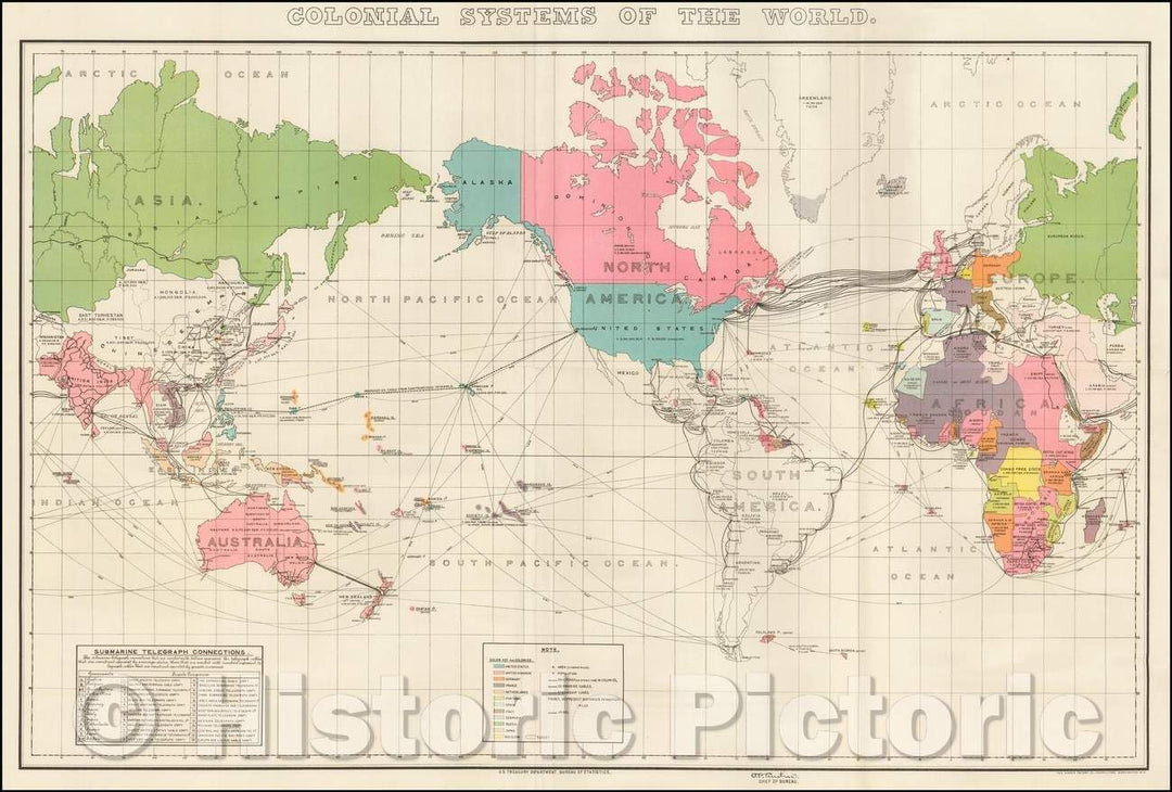 Historic Map - Submarine Telegraph Map, Colonial Systems of the World, 1902, United States Treasury Department - Vintage Wall Art