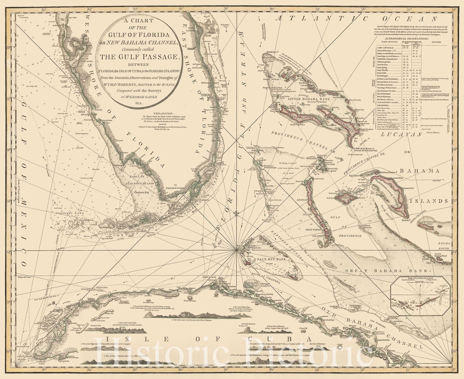 Historic Map - A Chart of the Gulf of Florida or New Bahama Channel, Commonly called The Gulf Passage, Between Florida, the Isle of Cuba, the Bahama Islands, 1794 - Vintage Wall Art
