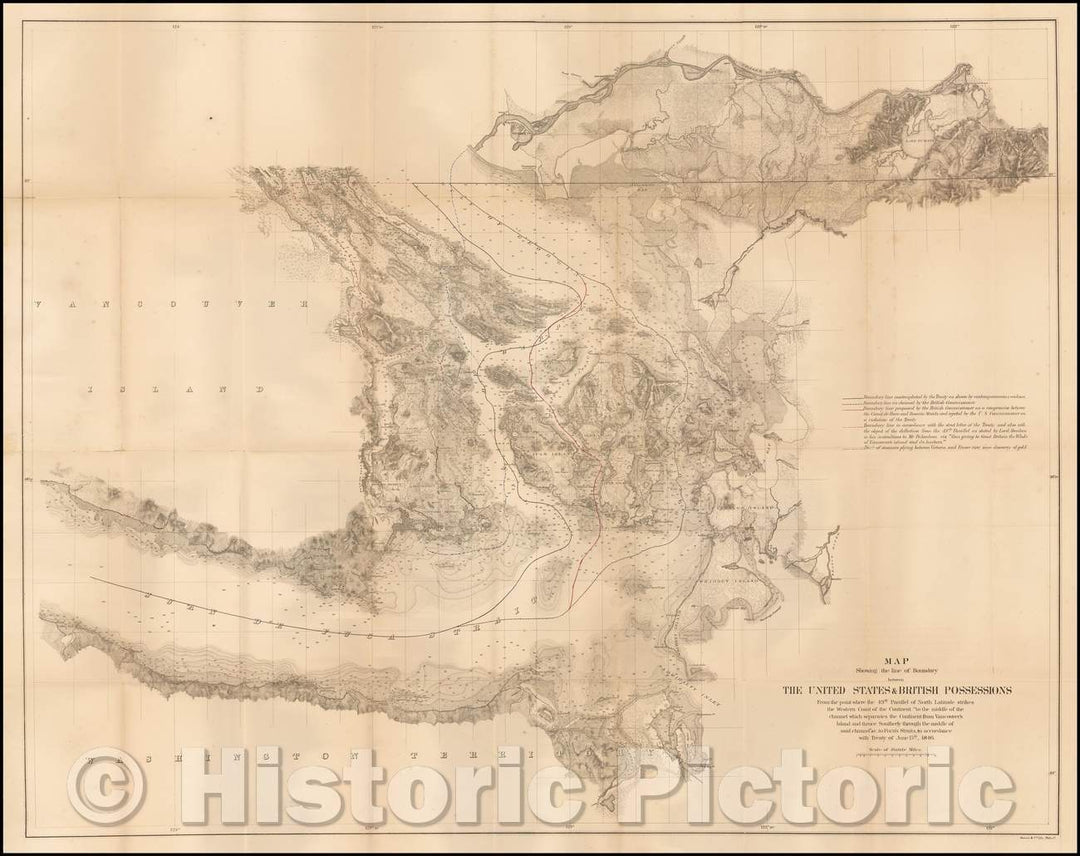 Historic Map - Map Showing the line of Boundary between The United States & British Possessions, 1872, Bowen & Co. - Vintage Wall Art