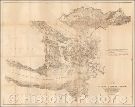 Historic Map - Map Showing the line of Boundary between The United States & British Possessions, 1872, Bowen & Co. - Vintage Wall Art
