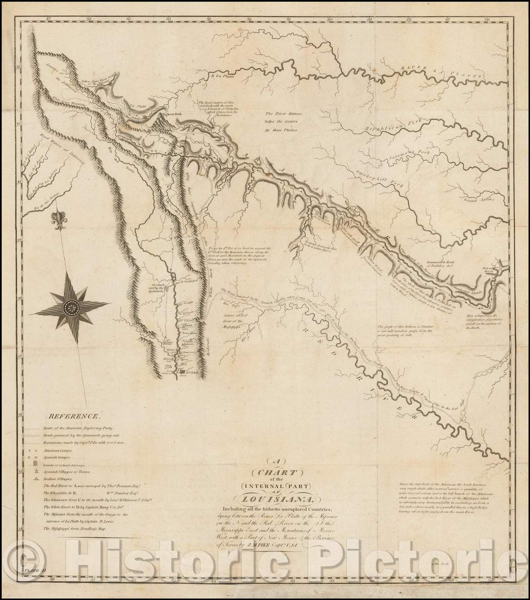 Historic Map - A Chart of the Internal Part of Louisiana, Including unexplored Countries, lying between the River La Platte of the Missouri, 1810 - Vintage Wall Art