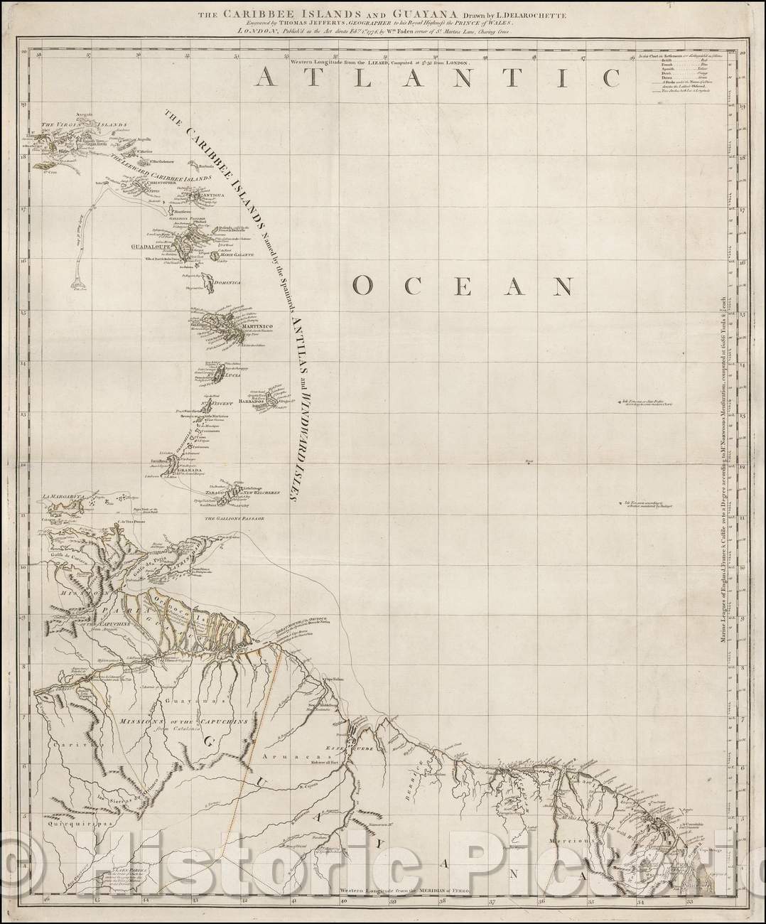 Historic Map - The Caribbee Islands And Guayana, 1776, Thomas Jefferys - Vintage Wall Art