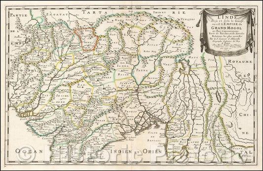 Historic Map - L'Inde deca et dela le Gange, ou est L'Empire du Grand Mogol Et Pays Circonvoisins Tiree de Purchas, 1654, Nicolas Sanson - Vintage Wall Art