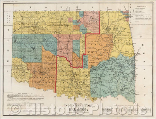 Historic Map - Map of Indian Territory And Oklahoma, 1890, Julius Bien & Co. v2