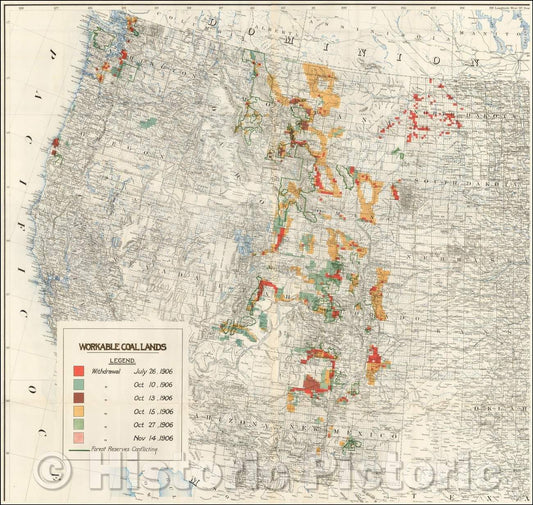 Historic Map - Western United States, Workable Coal Lands, 1906, General Land Office - Vintage Wall Art