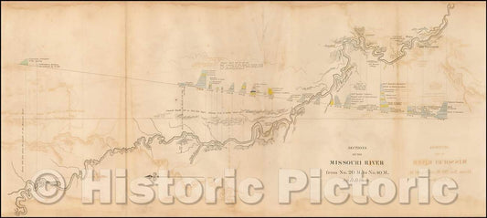 Historic Map - Kansas City to Sioux City, Iowa, Sections on the Missouri River from No. 20 M, to No. 40 M, 1852, David Dale Owen - Vintage Wall Art