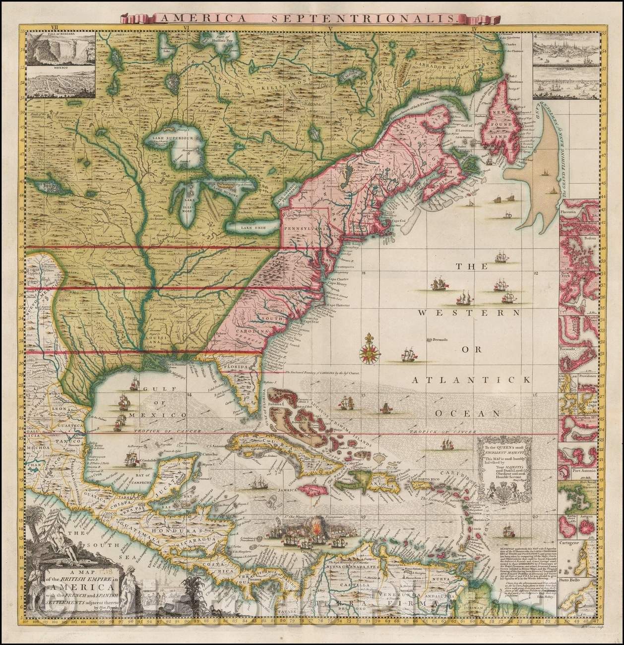 Historic Map - Popple Key Sheet British Empire in America with the French and Spanish Settlements adjacent thereto, 1733, Henry Popple v2