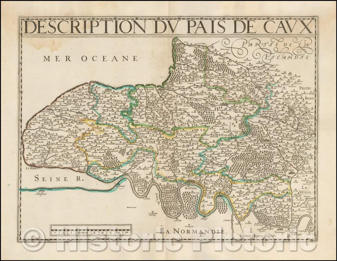 Historic Map - Description Du Pais De Caux, 1620, Salomon Rogers - Vintage Wall Art