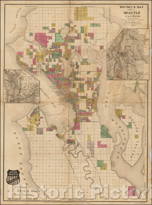 Historic Map - Whitney's Map of Seattle and Environs, Washington, 1890, O.P. Anderson & Son v1