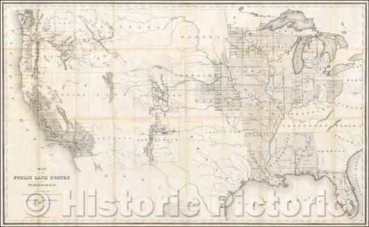 Historic Map - Map of the Public Land States and Territories constructed from The Public Surveys and other official sources in the General Land Office, 1864 - Vintage Wall Art
