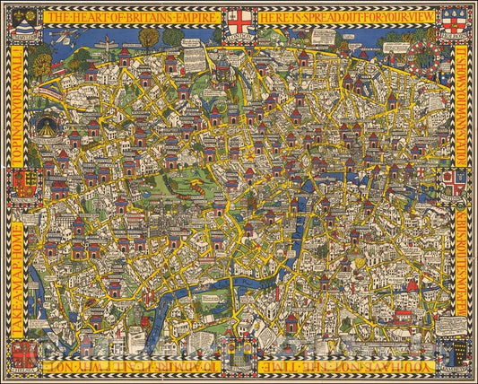 Historic Map - London The Heart of the British Empire Here Is Spread Out For Your View, 1924, MacDonald Gill - Vintage Wall Art
