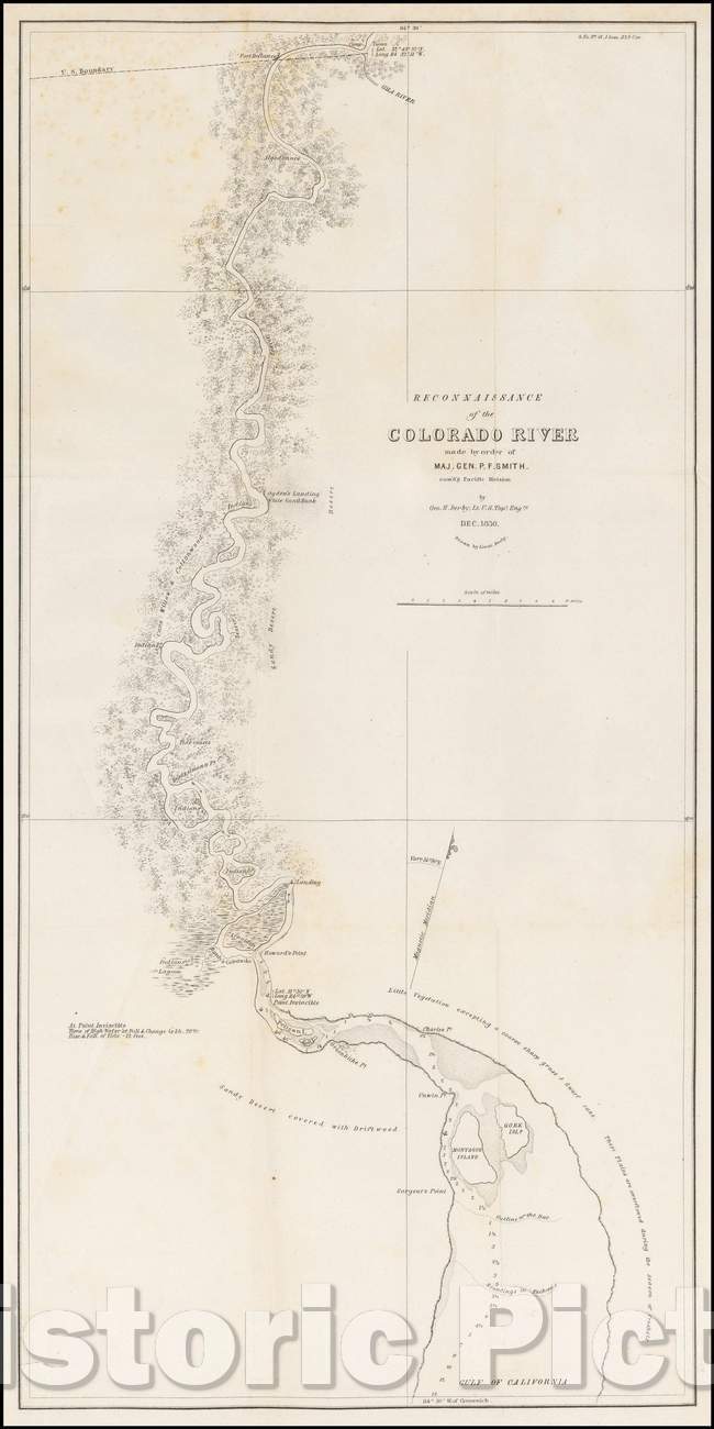 Historic Map - Reconnaissance of the Colorado River made, 1850, George Horatio Derby - Vintage Wall Art