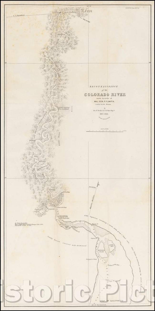 Historic Map - Reconnaissance of the Colorado River made, 1850, George Horatio Derby - Vintage Wall Art