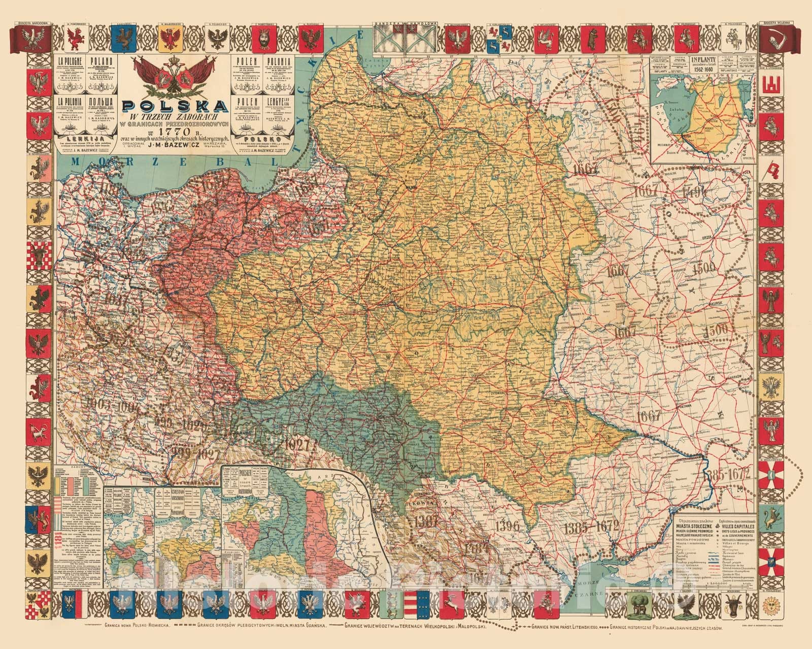 Historic Map - Polska W Trzech Zaborach W Granicach Przedrozbiorowych W 1770 R. Oraz W In, 1922 - Vintage Wall Art