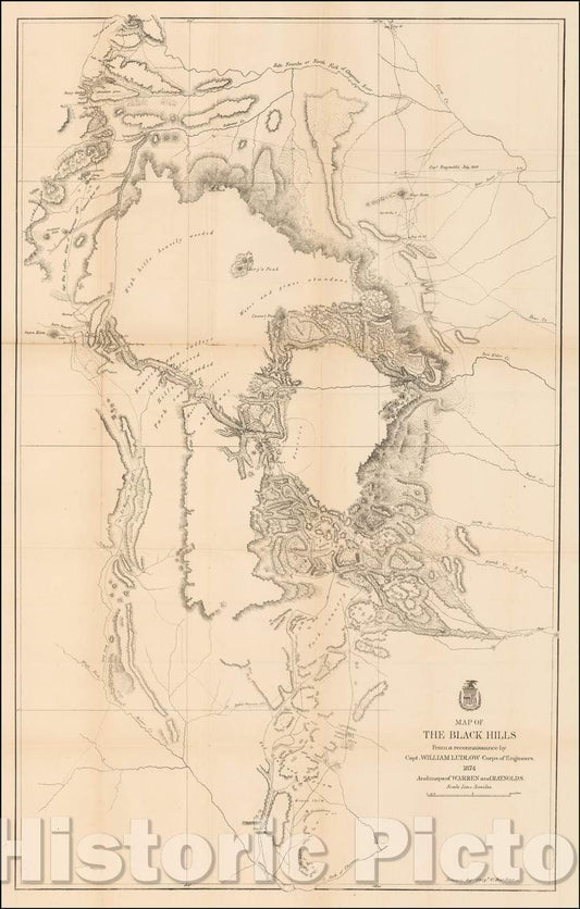 Historic Map - The Black Hills from a reconnaissance, 1874, United States Bureau of Topographical Engineers - Vintage Wall Art