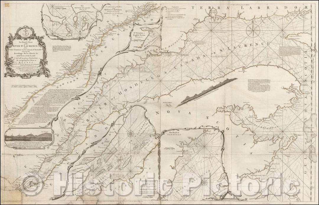 Historic Map - An Exact Chart of the River St. Laurence, from Fort Frontenac to the Island of Anticosti, 1775, Thomas Jefferys - Vintage Wall Art