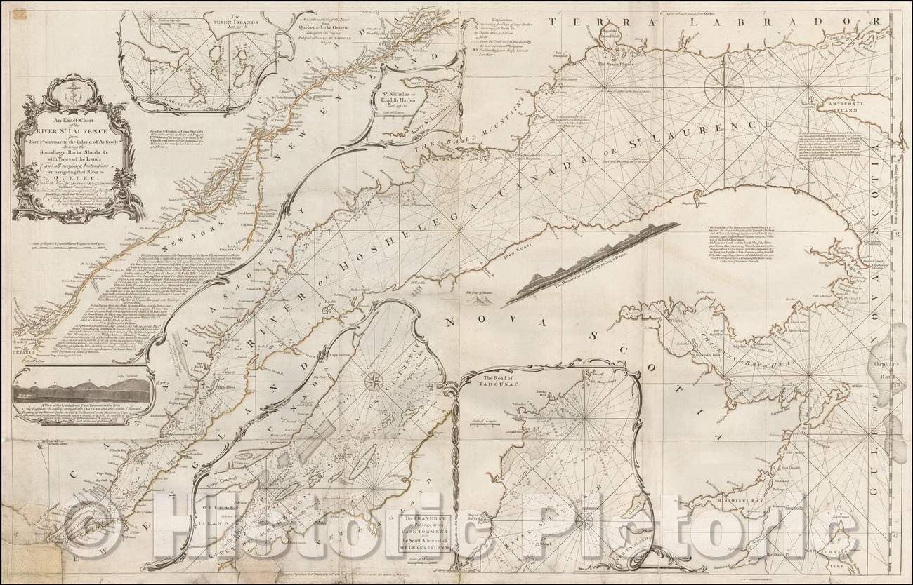 Historic Map - An Exact Chart of the River St. Laurence, from Fort Frontenac to the Island of Anticosti, 1775, Thomas Jefferys - Vintage Wall Art
