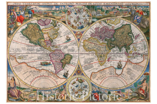 World Map by Petrus Plancius 1594 Historical Map Print