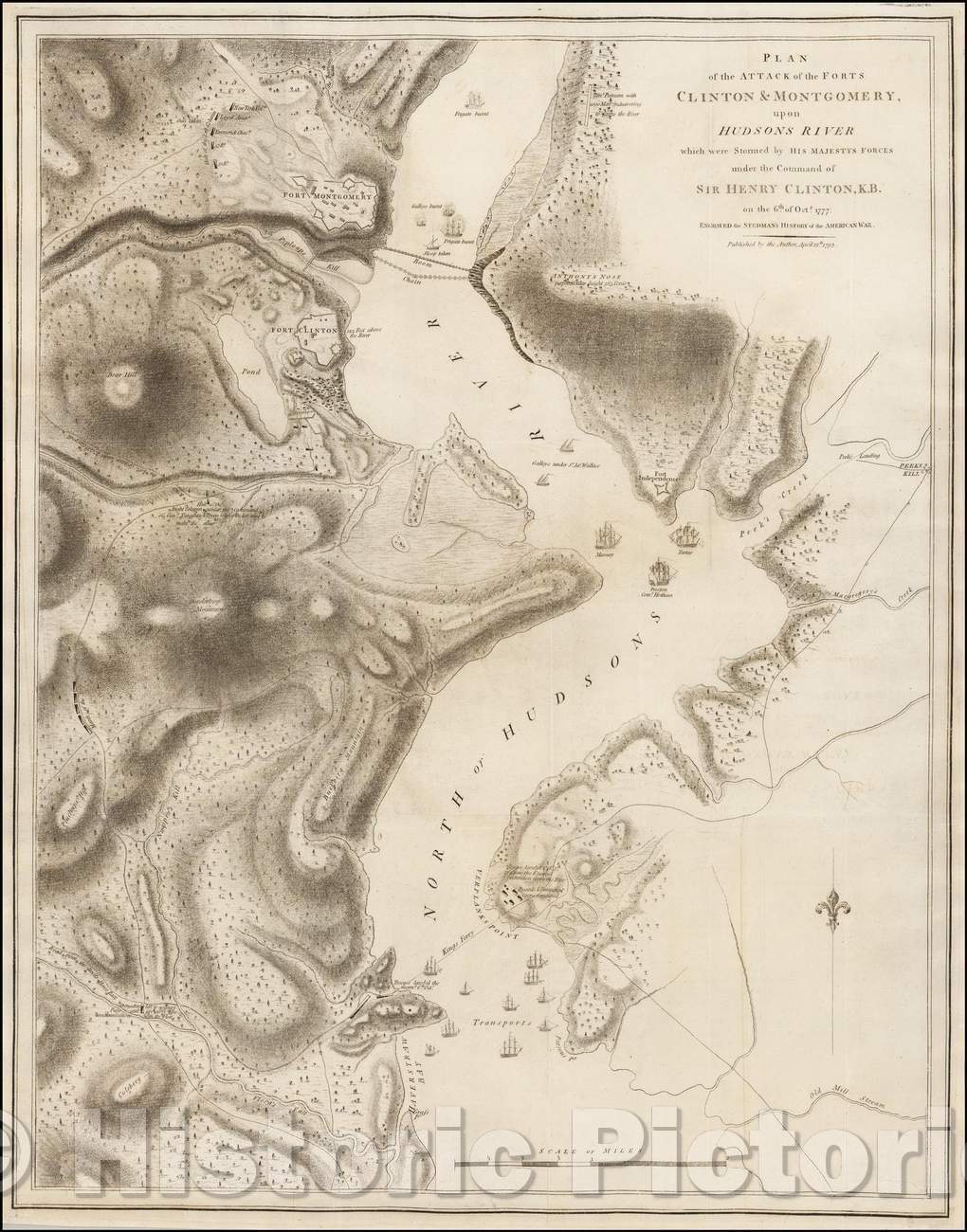Historic Map - Plan of the Attack of the Forts Clinton & Montgomery upon Hudsons River which were Stormed, 1794, William Faden v2