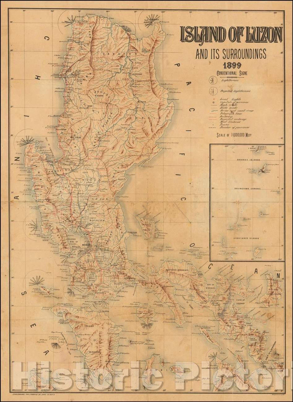 Historic Map - Island of Luzon and its surroundings, 1899, Francisco J. de Gamoneda - Vintage Wall Art