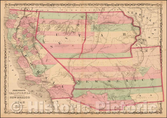 Historic Map - Johnson's California, Territories of New Mexico and Utah, 1860, Alvin Jewett Johnson v3