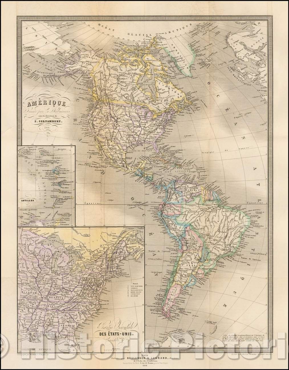 Historic Map - Amerique, 1864, E. Cortambert - Vintage Wall Art