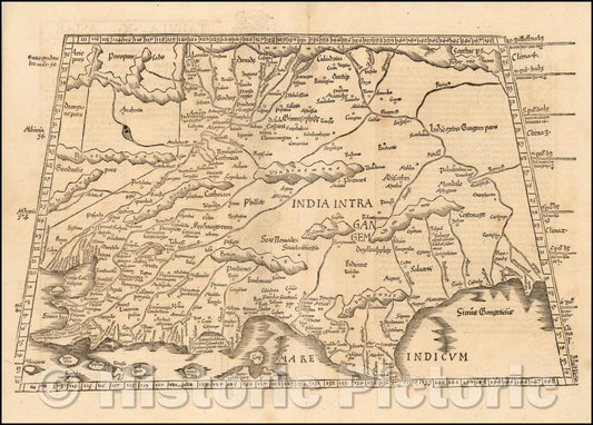 Historic Map - India, 1525, Lorenz Fries - Vintage Wall Art