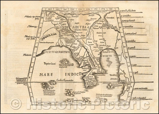 Historic Map - Tabula XI Asiae Hae Sunt E Cognitus Totius Orbis, 1525, Lorenz Fries - Vintage Wall Art