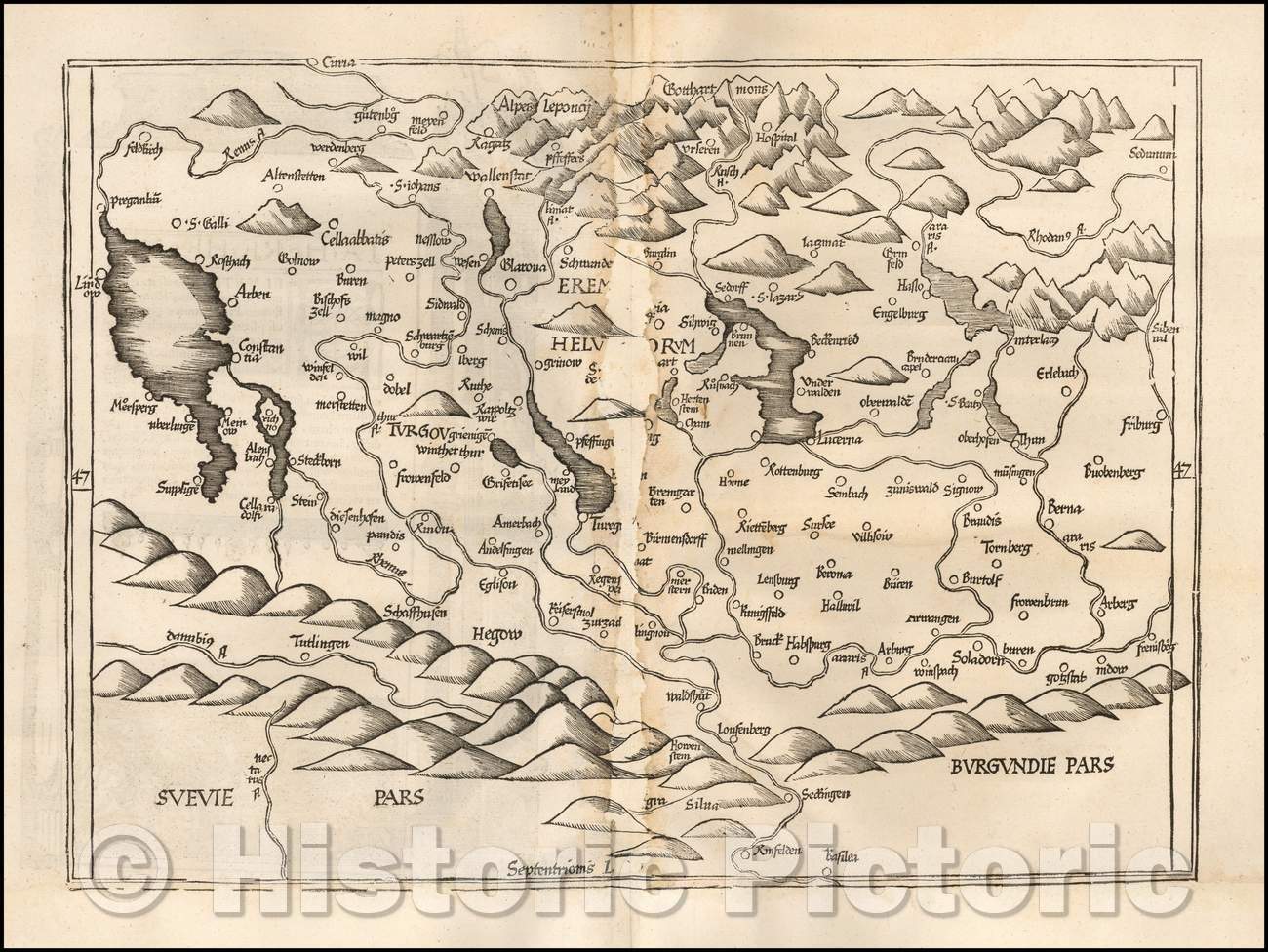Historic Map - Switzerland, 1522, Lorenz Fries - Vintage Wall Art