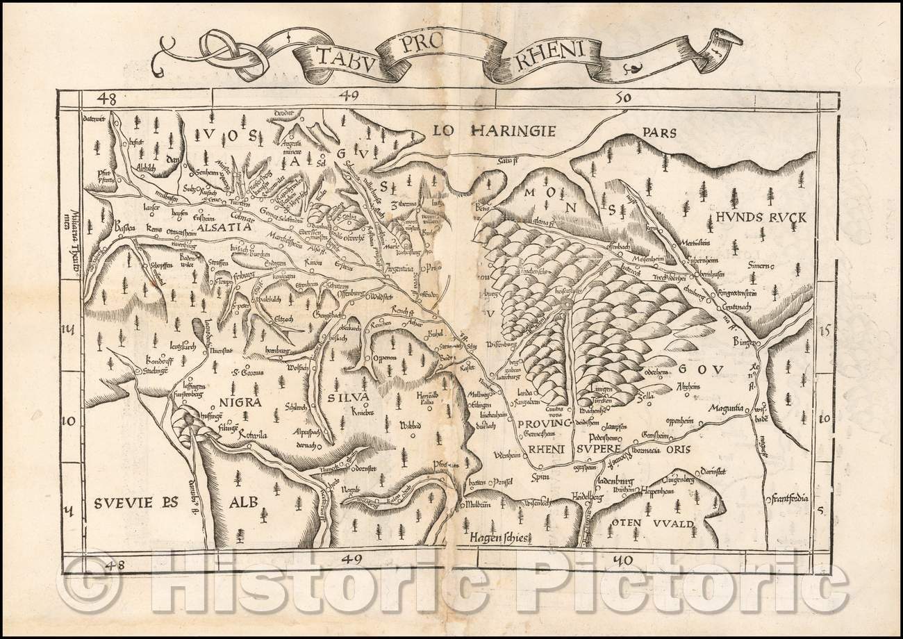 Historic Map - Tabu. Provin. Rheni, 1522, Lorenz Fries - Vintage Wall Art