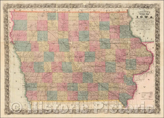 Historic Map - Colton's Sectional Map of the State of Iowa, 1865, Joseph Hutchins Colton - Vintage Wall Art