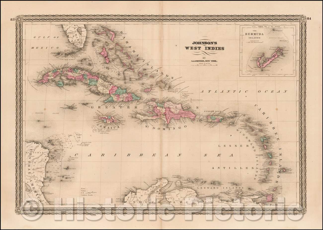 Historic Map - Johnson's West Indies, 1870, Alvin Jewett Johnson v2