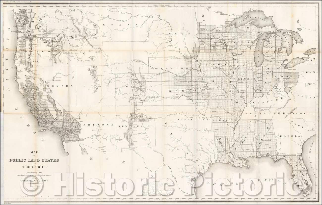 Historic Map - Map of the Public Land States and Territories constructed from The Public Surveys and other official sources in the General Land Office, 1865 - Vintage Wall Art