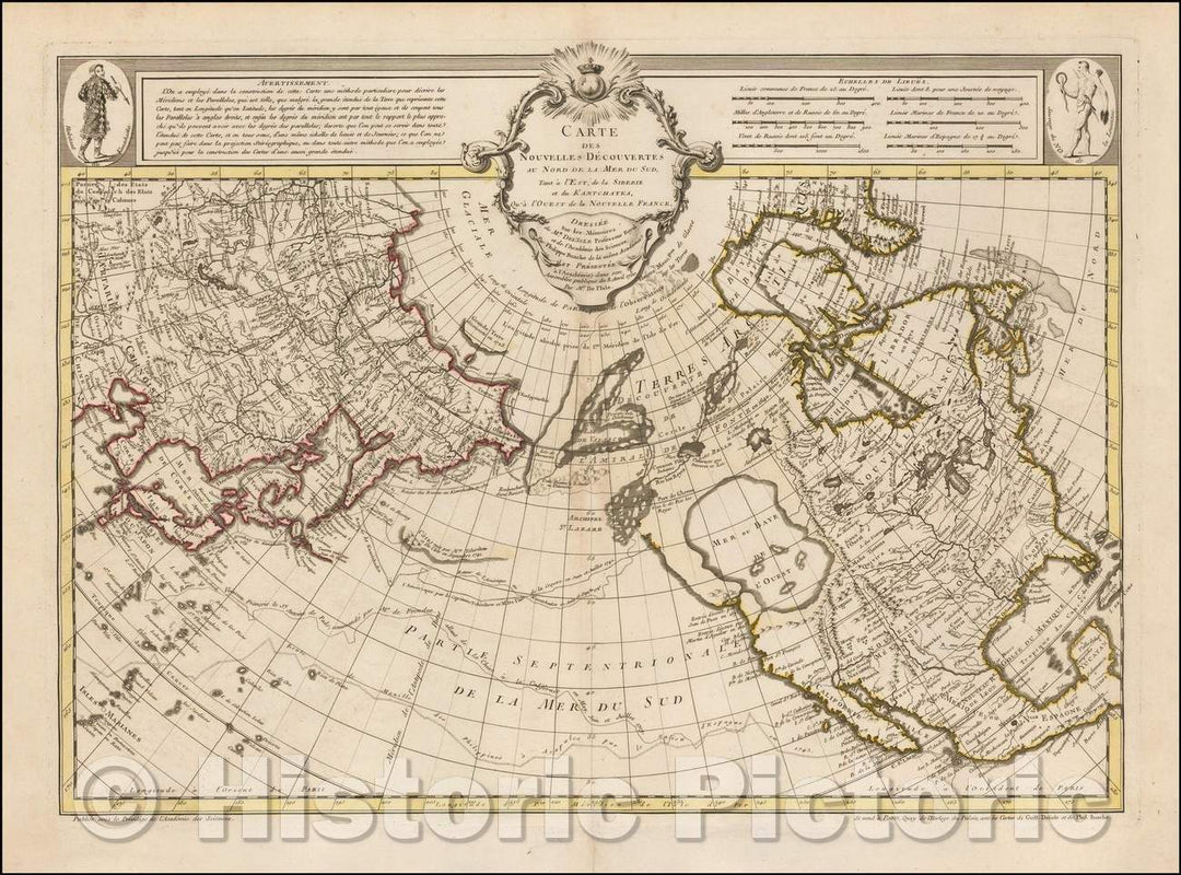 Historic Map - Carte Des Nouvelles Decouvertes Au Nord de la Mer de Sud, Tant a l'Est de la Siberie et du Kamtchatcka, Qu'a l'Ouest de la Nouvelle France, 1752 v4