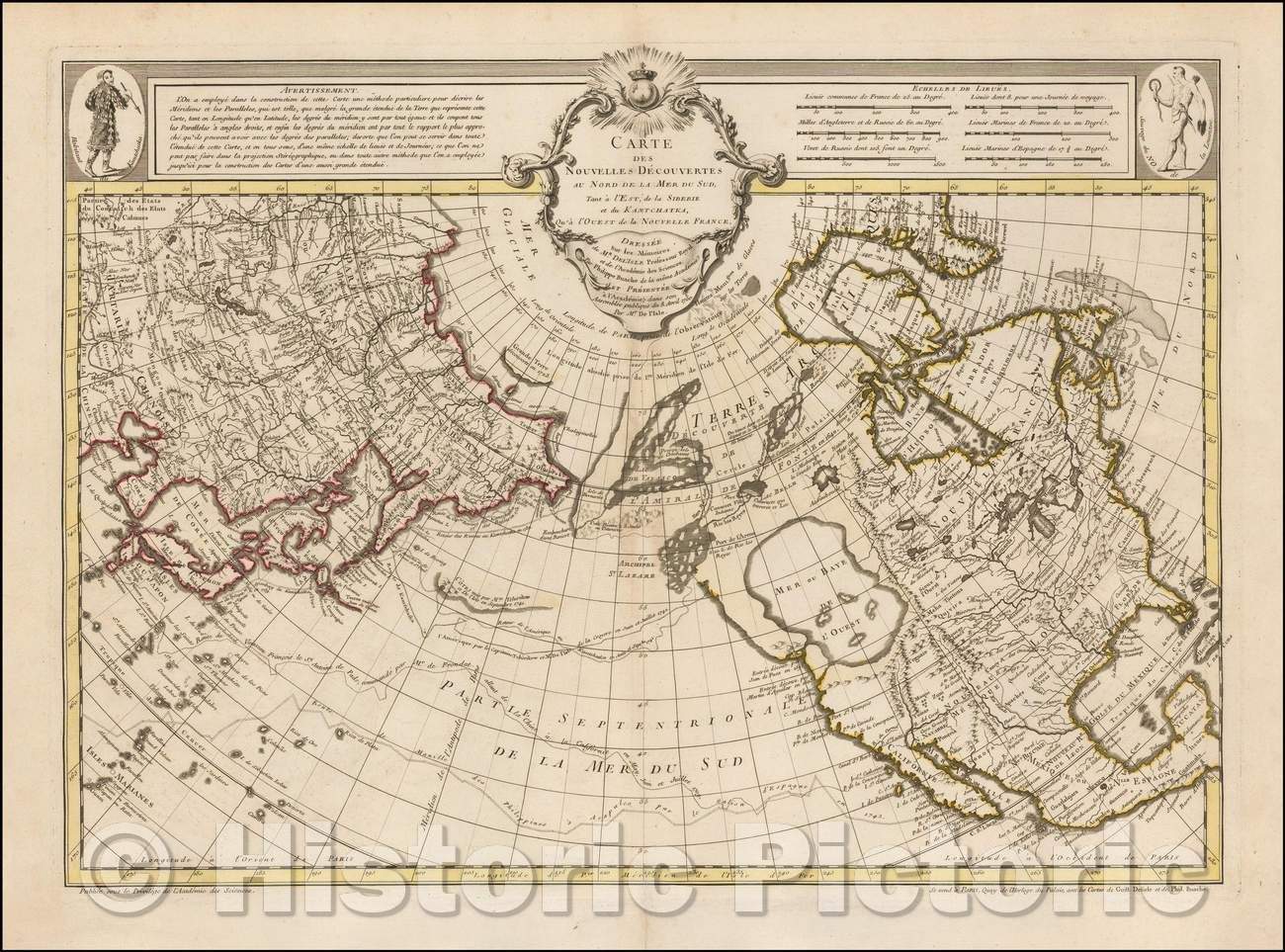 Historic Map - Carte Des Nouvelles Decouvertes Au Nord de la Mer de Sud, Tant a l'Est de la Siberie et du Kamtchatcka, Qu'a l'Ouest de la Nouvelle France, 1752 v4