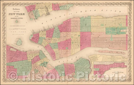 Historic Map - Colton's Map of New York And the Adjacent Cities, 1859, Joseph Hutchins Colton - Vintage Wall Art