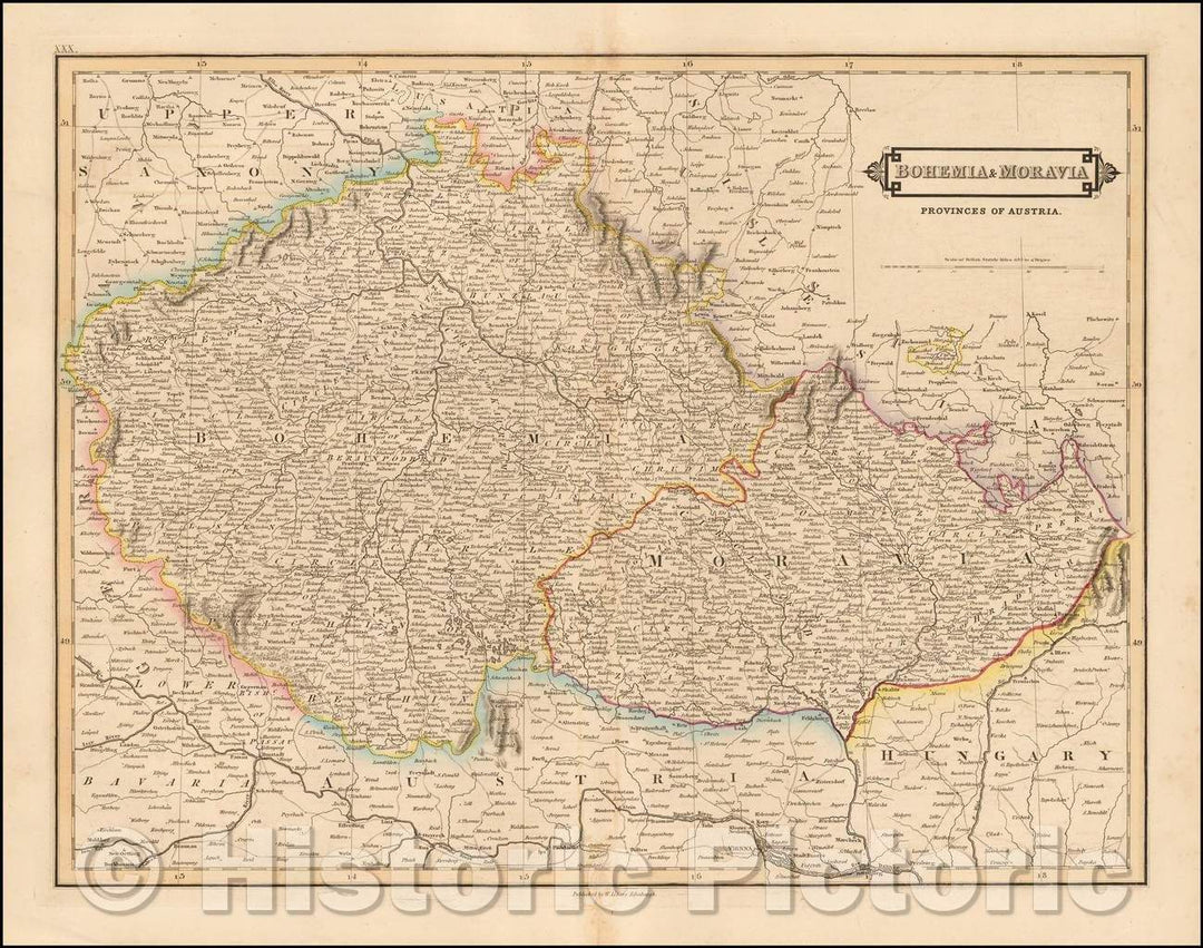 Historic Map - Bohemia & Moravia Provinces of Austria, 1828, Daniel Lizars - Vintage Wall Art