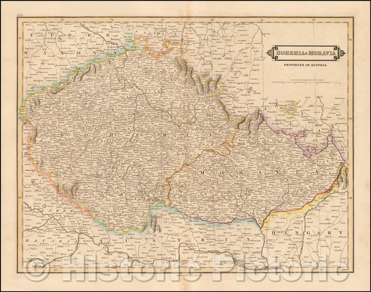 Historic Map - Bohemia & Moravia Provinces of Austria, 1828, Daniel Lizars - Vintage Wall Art