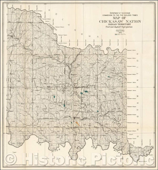 Historic Map - Map of Chickasaw Nation, Indian Territory, Coal and Asphalt Segregation, 1903, United States Department of the Interior v3