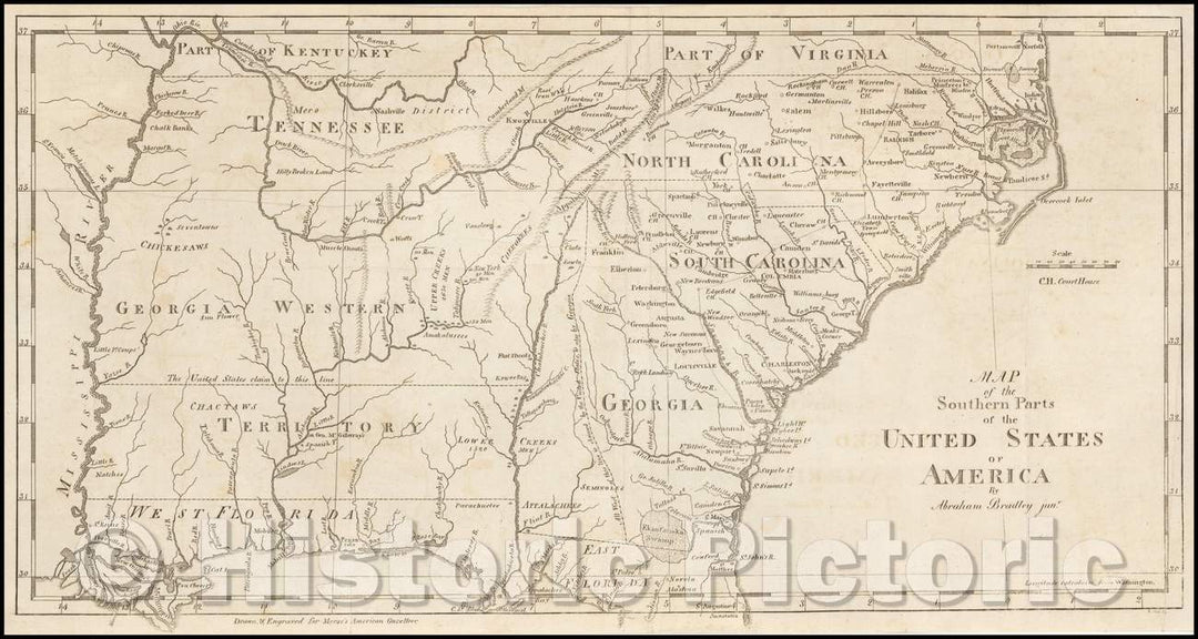 Historic Map - Map of the Southern Parts of the United States of America, 1797, Jedidiah Morse - Vintage Wall Art