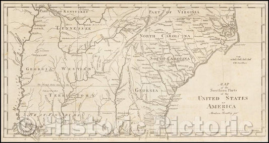 Historic Map - Map of the Southern Parts of the United States of America, 1797, Jedidiah Morse - Vintage Wall Art