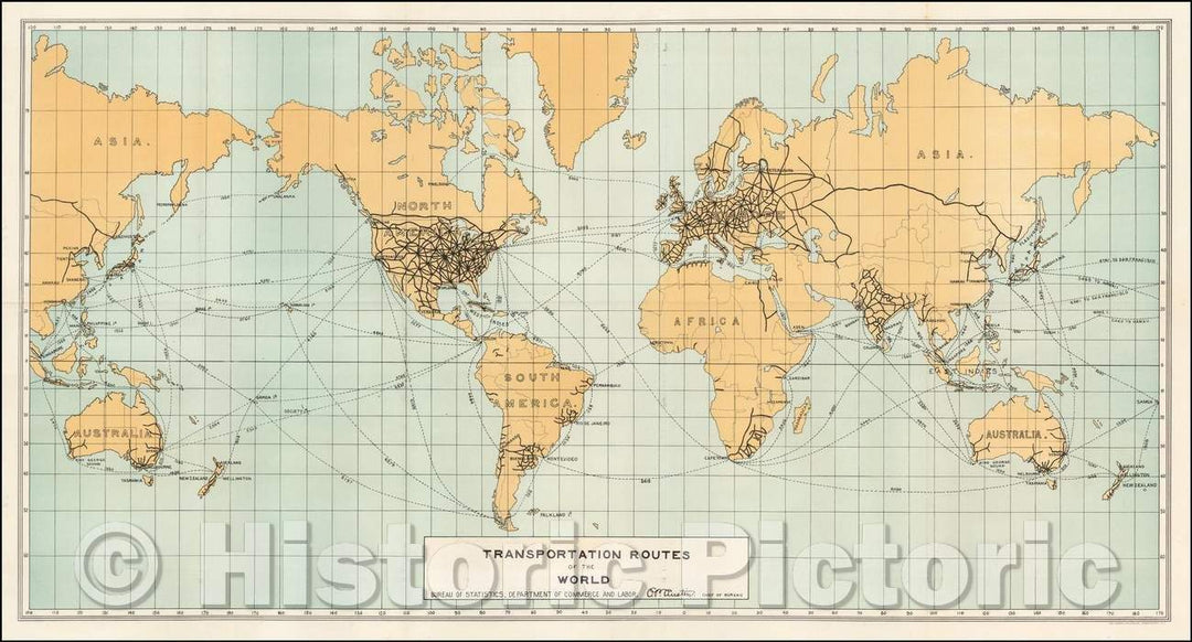 Historic Map - Transportation Routes of the World, 1907, United States GPO - Vintage Wall Art