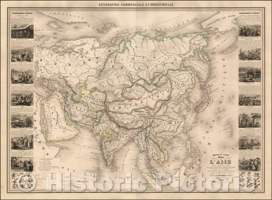Historic Map - Nouvelle Carte Illustree de L'Asie, 1857, Alexandre Vuillemin - Vintage Wall Art