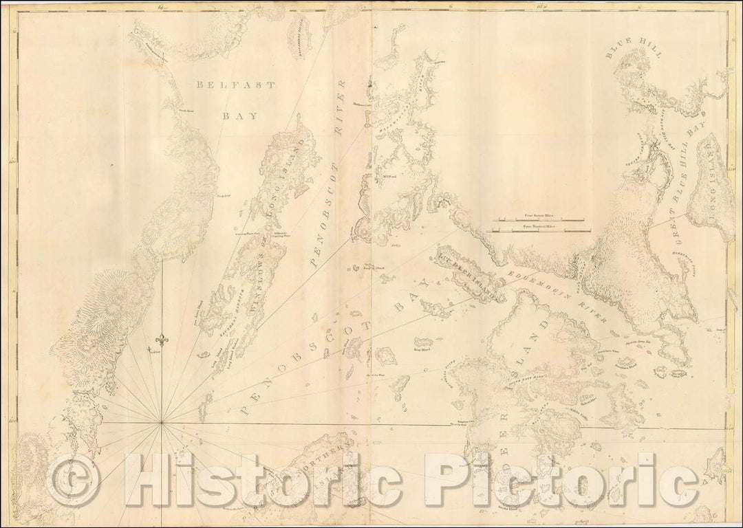 Historic Map - Rockport Maine to Mount Desert Narrows - Penobscot Bay, 1776, Joseph Frederick Wallet Des Barres - Vintage Wall Art