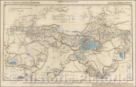 Historic Map - Sheet No. 6 of North Eastern Frontier - Parts of Tibet, Sikhim and Bhutan, 1885, Surveyor General of India - Vintage Wall Art
