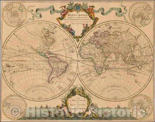 Historic Map - Mappe-Monde Dresse sur les Observations de Mrs de l'Academie Royale des Sciences et quelques autres et surles memoirs, 1730 - Vintage Wall Art