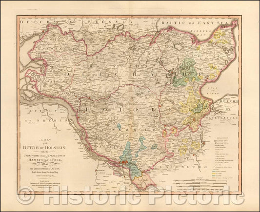 Historic Map - Dutchy of Holstein with the Territories of the Imperial Towns Hamburg & Lubek, Also The Bishoprick of Eutin, Laid down from Fischer's Map, 1804 v1