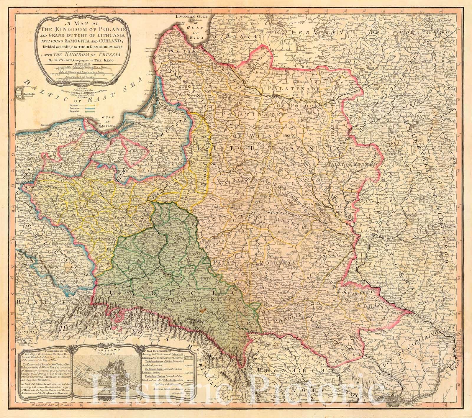 Historic Map - Kingdom of Poland and Grand Dutchy of Lithuania Including Samogitia and Curland, Divided according to their Dismemberments - with the Ki, 1813 - Vintage Wall Art