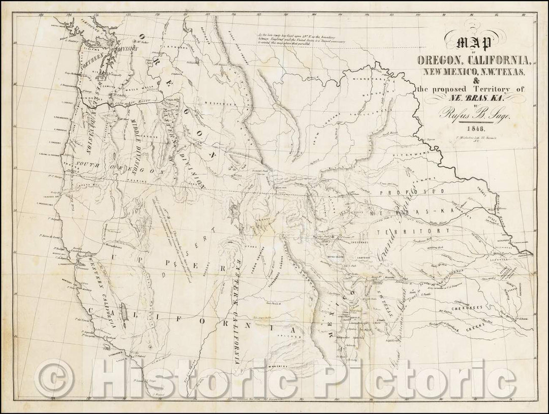 Historic Map - Map of Oregon, California, New Mexico, N.W. Texas & the proposed Territory of Ne-bras-ka, 1846, Rufus Sage v2